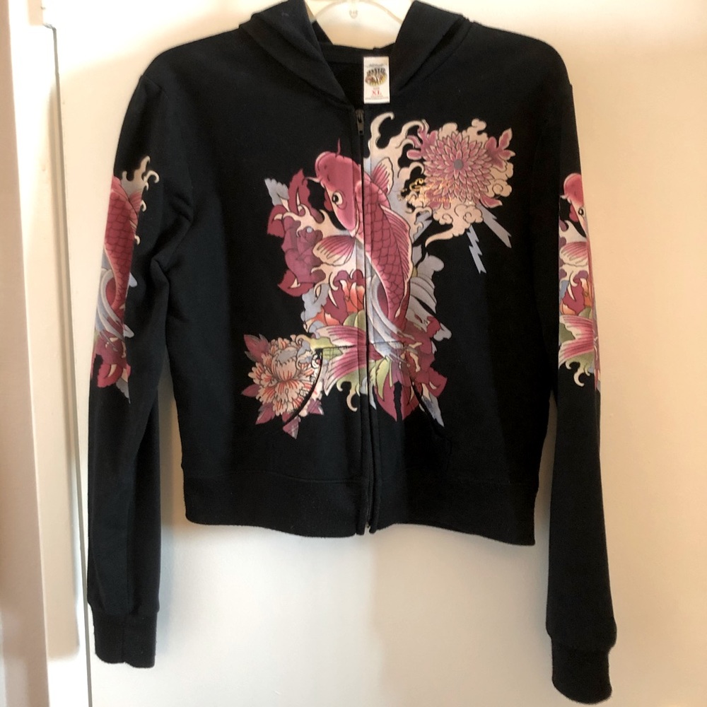 Ed Hardy Graphic Zip Up Sweat Shirt w Hood